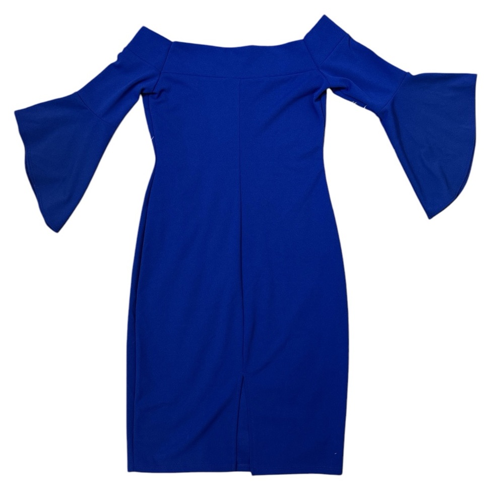 BEBE NWT Elegant Blue Off-Shoulder Dress - Picture 6 of 10